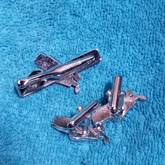 Silver Golf Clubs Cufflinks and Tie Clip Set Vintage Swank - Picture 4 of 4